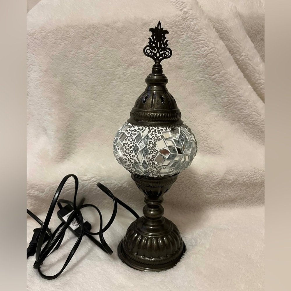 Turkish Mosaic Table Lamp 4 X12 White New Handmade Hallmark Home Decor .